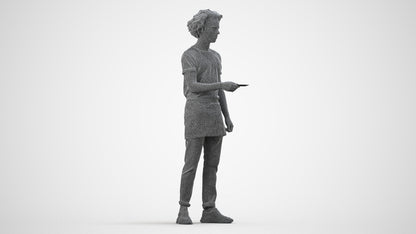 realistic 3D human man door, archviz people FBX OBJ for Blender, wireframe side view