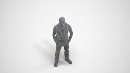 realistic 3D human man casual standing, archviz people FBX OBJ for Blender, wireframe three-quarter view