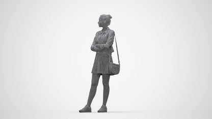 photogrammetry 3D woman casual standing, realistic human model archviz FBX, wireframe back view