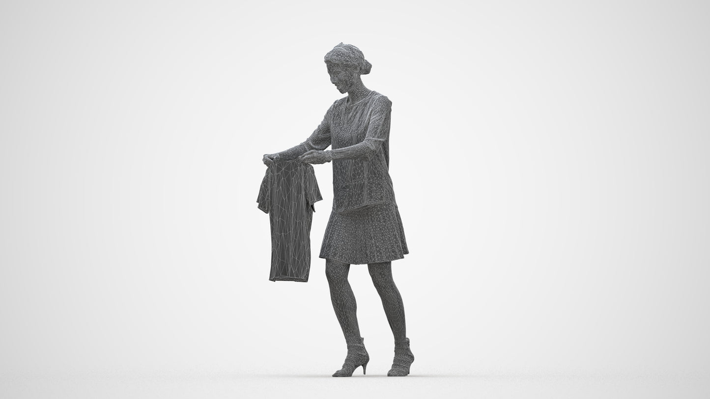 3D scanned woman bathroom casual, photorealistic archviz people for Enscape and SketchUp, wireframe back view