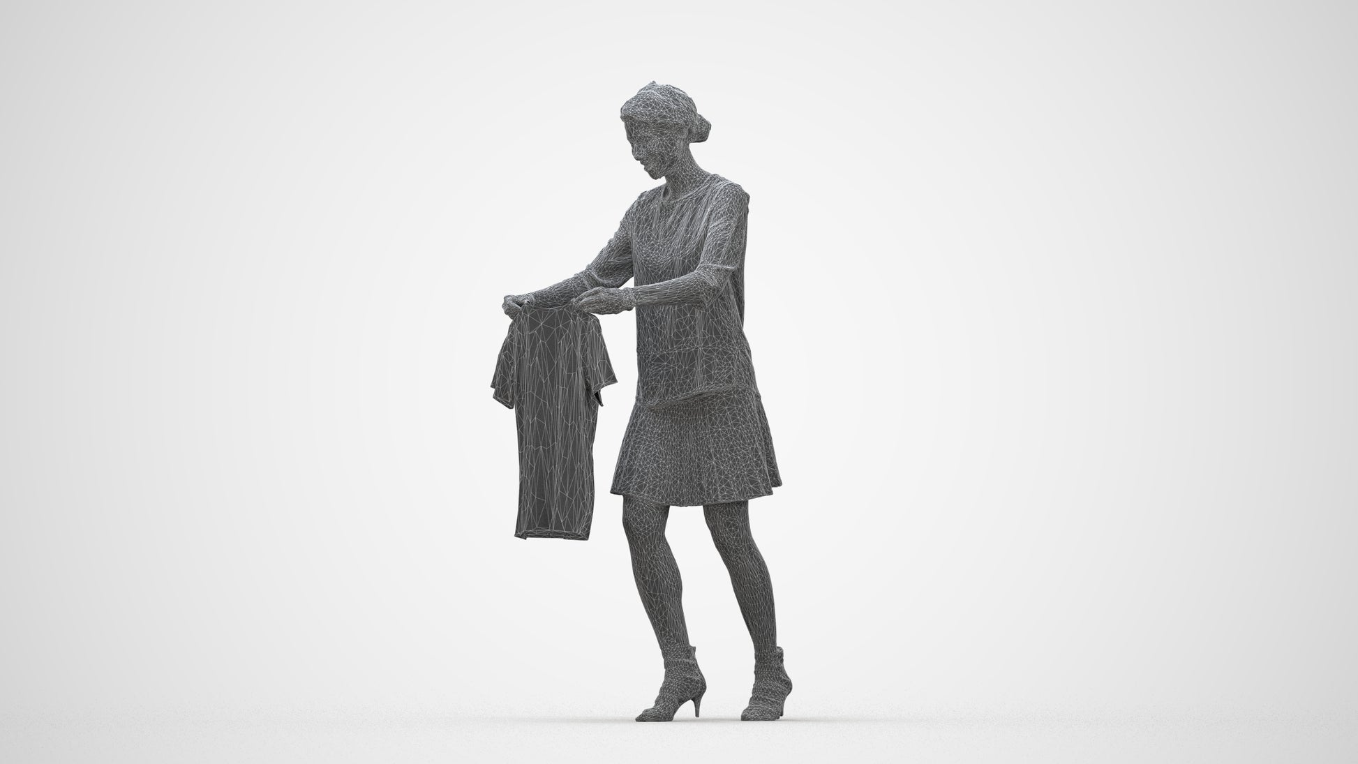 3D scanned woman bathroom casual, photorealistic archviz people for Enscape and SketchUp, wireframe back view