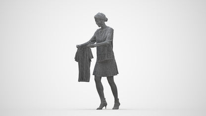 3D scanned woman bathroom casual, photorealistic archviz people for Enscape and SketchUp, wireframe back view