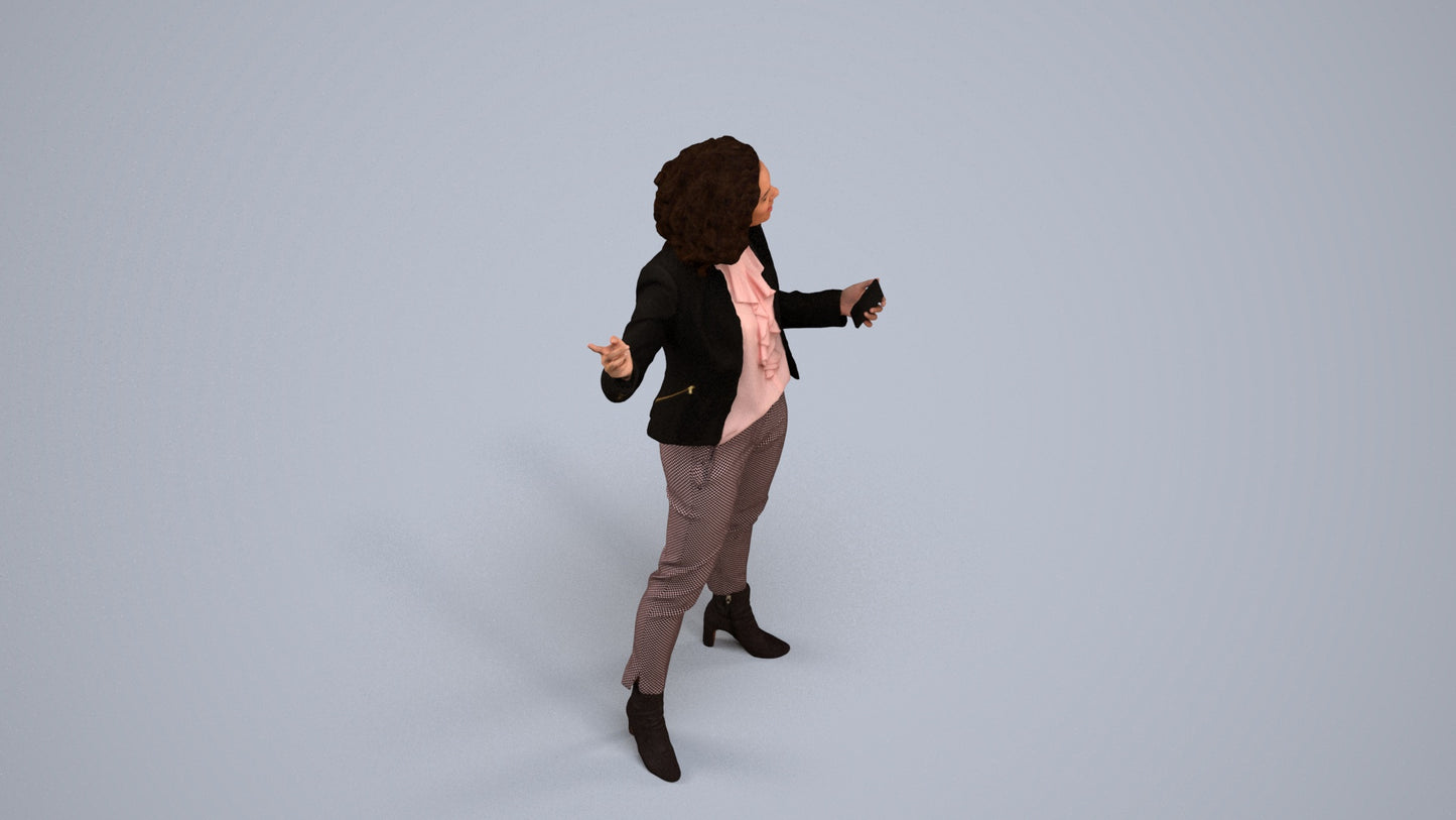 realistic 3D human woman business, archviz people FBX OBJ for Blender, back view render