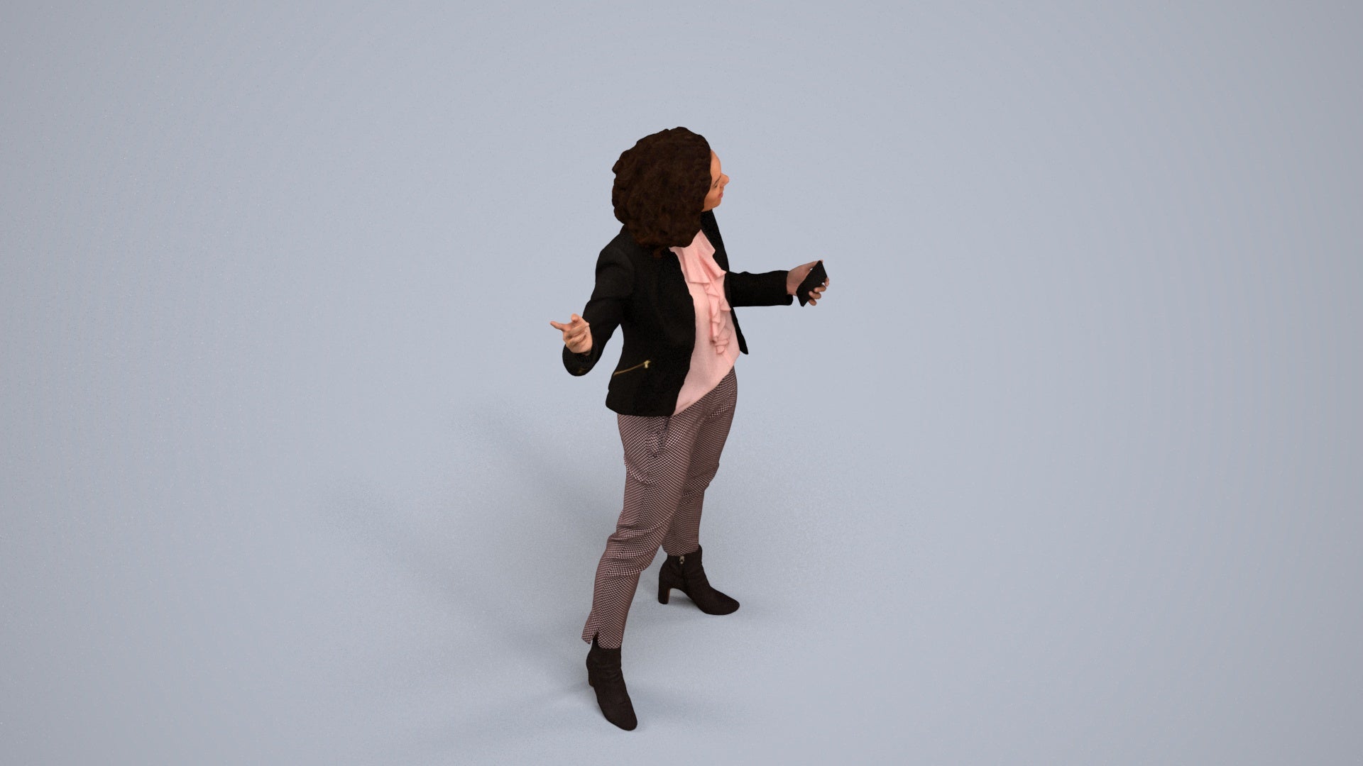 realistic 3D human woman business, archviz people FBX OBJ for Blender, back view render