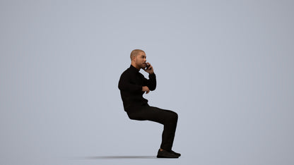 3D human model man sitting, photogrammetry scanned person for archviz, side view render
