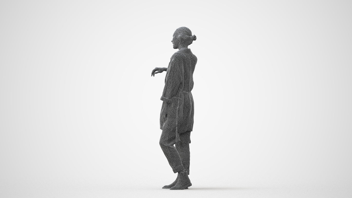 realistic 3D woman casual standing, scanned archviz people for Blender and 3ds Max, square thumbnail