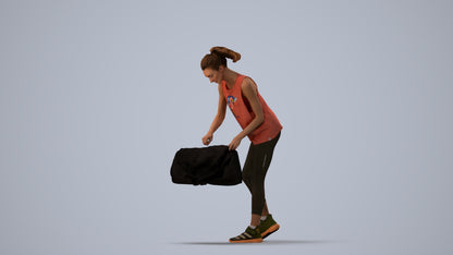 3D human model woman sport, photogrammetry scanned person for archviz, three-quarter view render