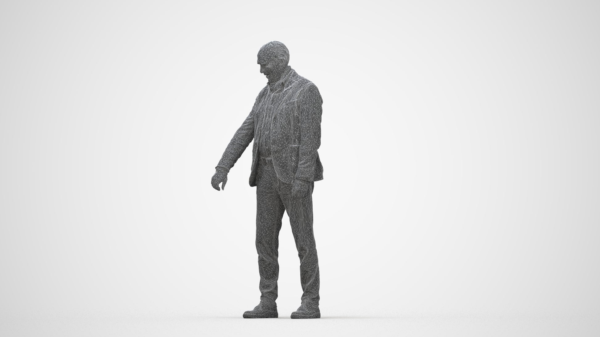photogrammetry 3D senior man casual standing, realistic human model archviz FBX, wireframe back view