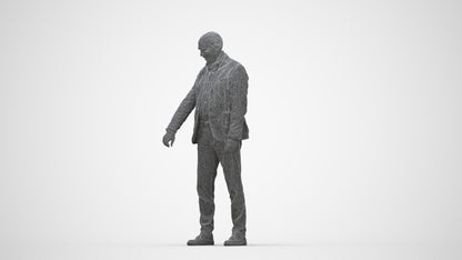 photogrammetry 3D senior man casual standing, realistic human model archviz FBX, wireframe back view