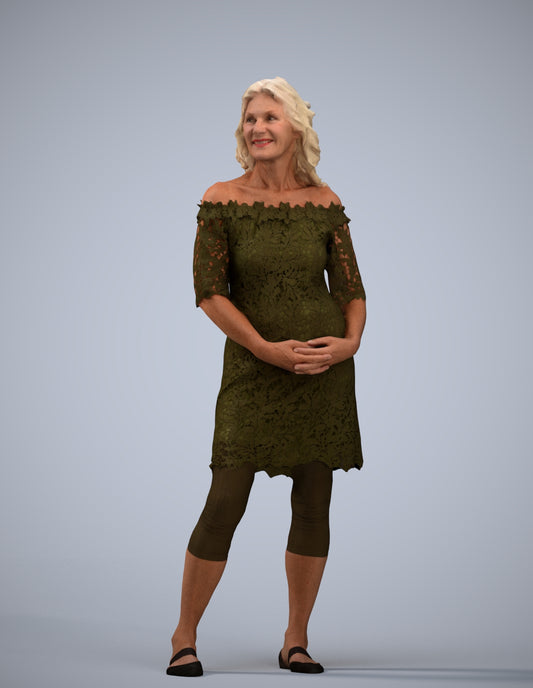 photogrammetry 3D senior woman casual standing, realistic human model archviz FBX