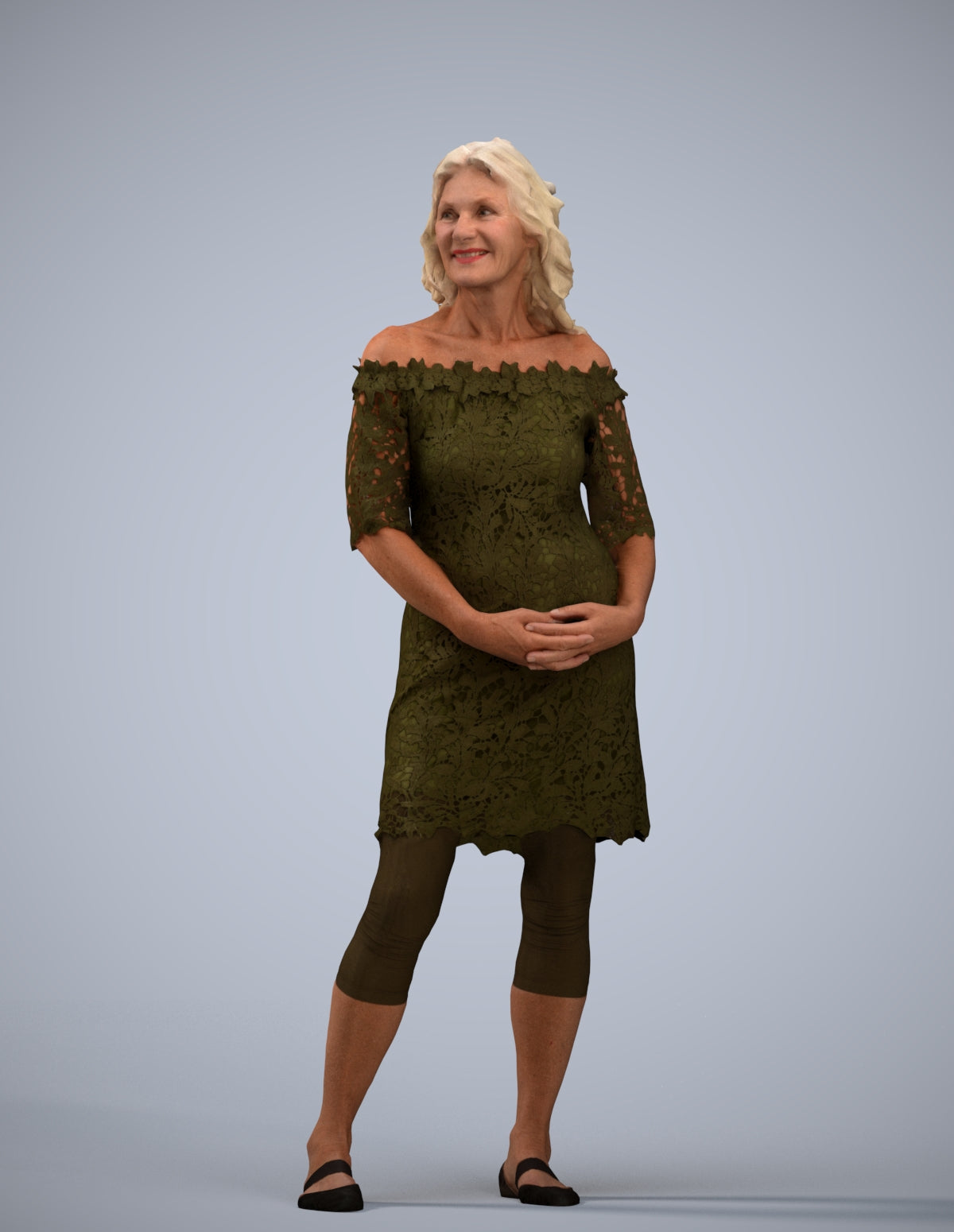 photogrammetry 3D senior woman casual standing, realistic human model archviz FBX