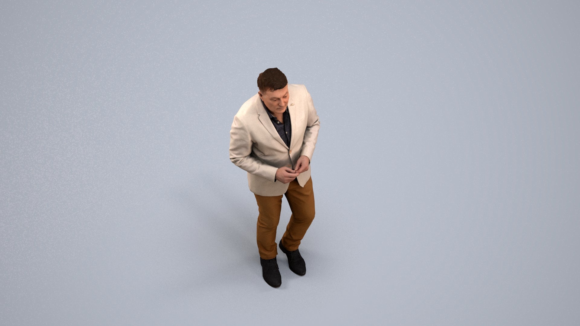 realistic 3D human man business standing, archviz people FBX OBJ for Blender, back view render