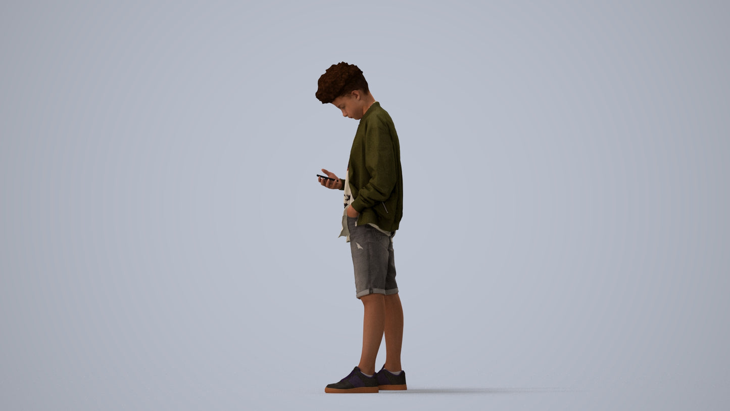 scanned 3D boy casual mix, photogrammetry people for Enscape and V-Ray, three-quarter view render