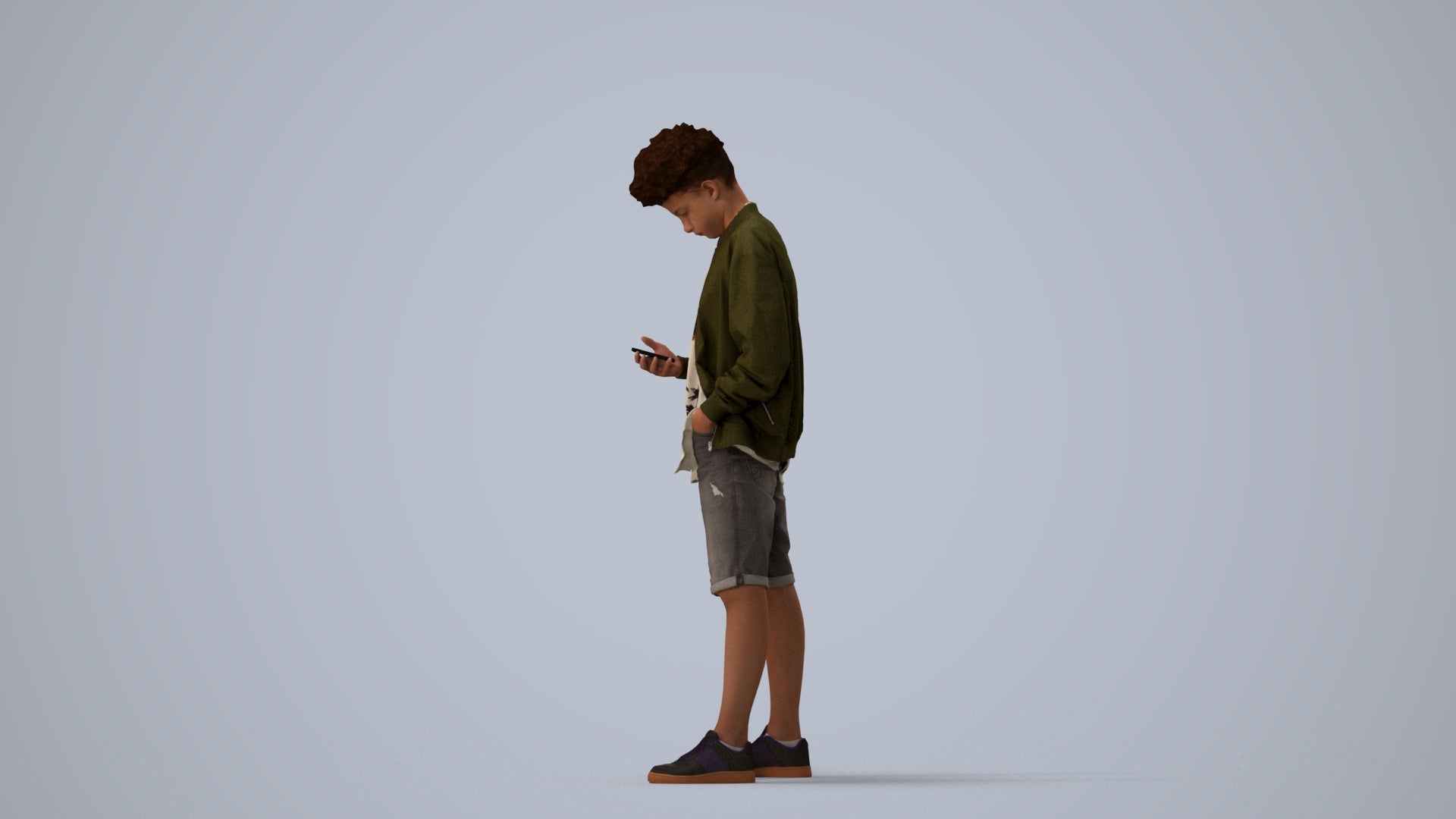 scanned 3D boy casual mix, photogrammetry people for Enscape and V-Ray, three-quarter view render