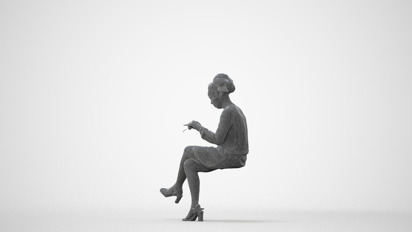 realistic 3D people woman casual sitting, render-ready for V-Ray and Corona, FBX OBJ, square thumbnail
