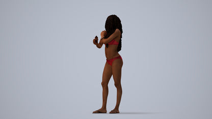 3D scanned woman pool, photorealistic archviz people for Enscape and SketchUp, three-quarter view render