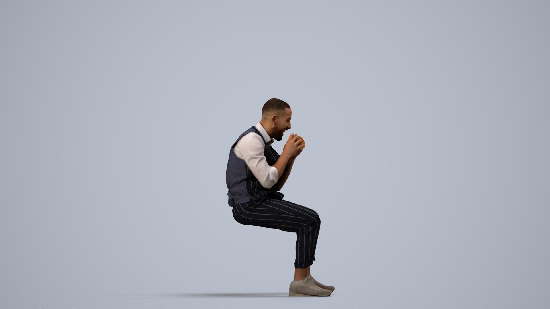 realistic 3D people man business sitting, render-ready for V-Ray and Corona, FBX OBJ, side view render