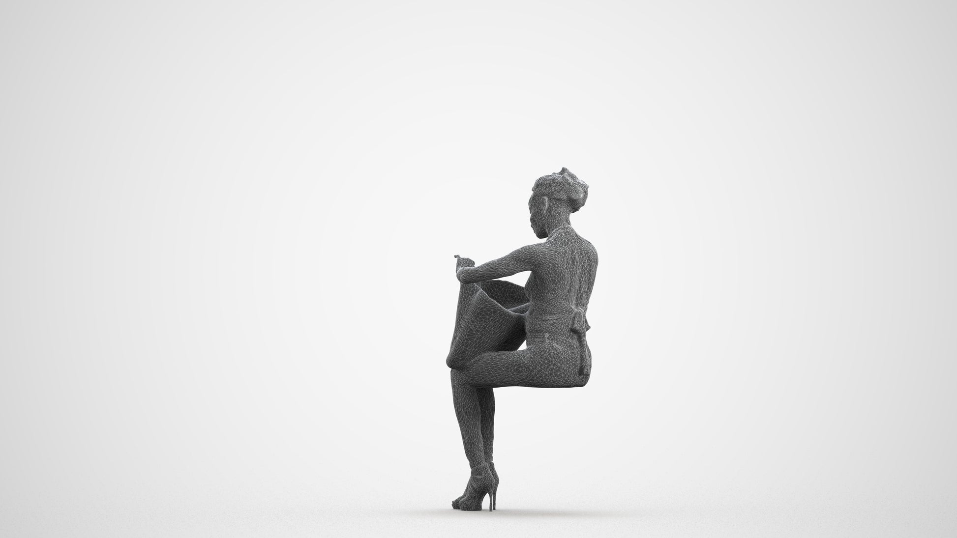 realistic 3D people woman casual sitting, render-ready for V-Ray and Corona, FBX OBJ, wireframe front view