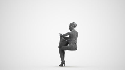 realistic 3D people woman casual sitting, render-ready for V-Ray and Corona, FBX OBJ, wireframe front view