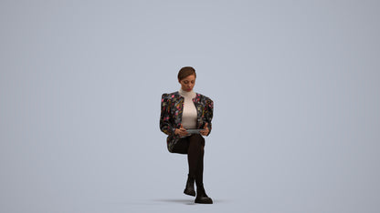 realistic 3D woman business sitting, scanned archviz people for Blender and 3ds Max, standing pose render