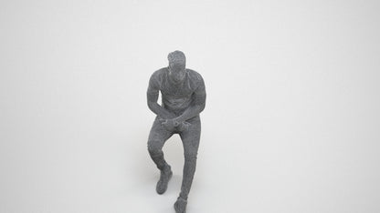 3D scanned man sitting casual, photorealistic archviz people for Enscape and SketchUp, wireframe three-quarter view