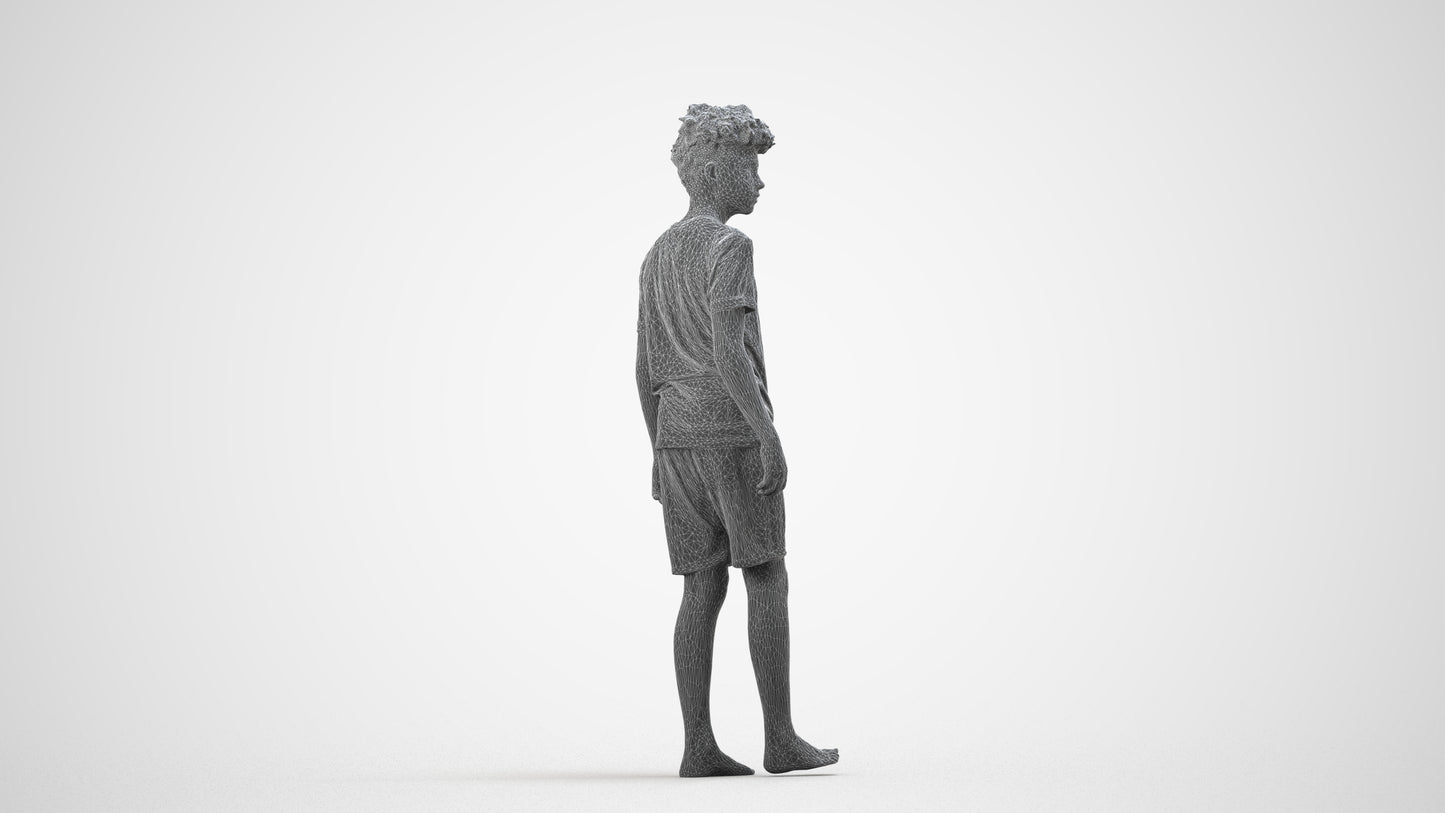 realistic 3D boy casual kids, scanned archviz people for Blender and 3ds Max, wireframe side view