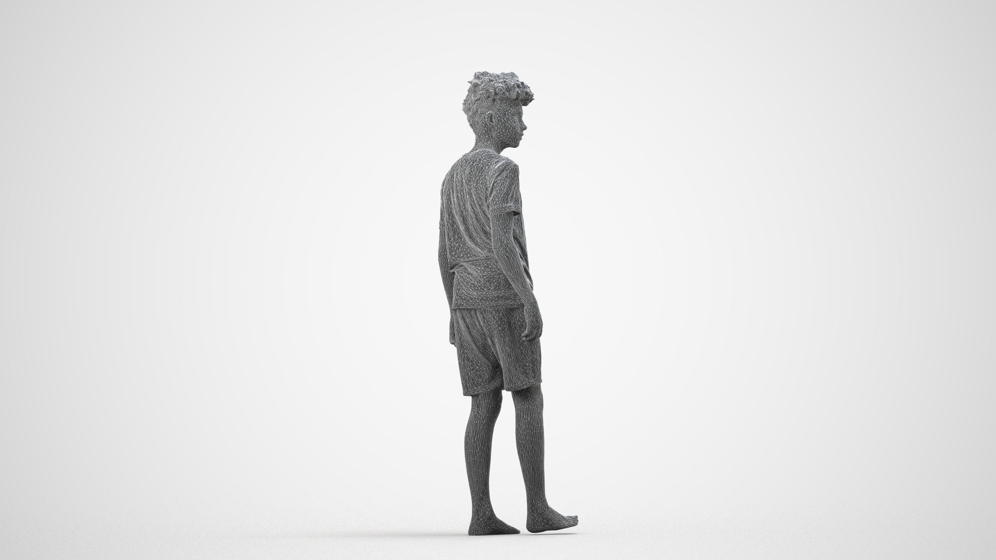 realistic 3D boy casual kids, scanned archviz people for Blender and 3ds Max, wireframe side view