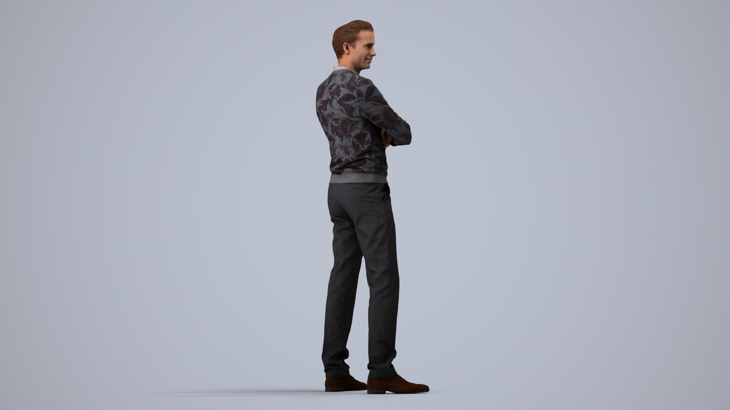 photogrammetry 3D man casual standing, realistic human model archviz FBX, side view render