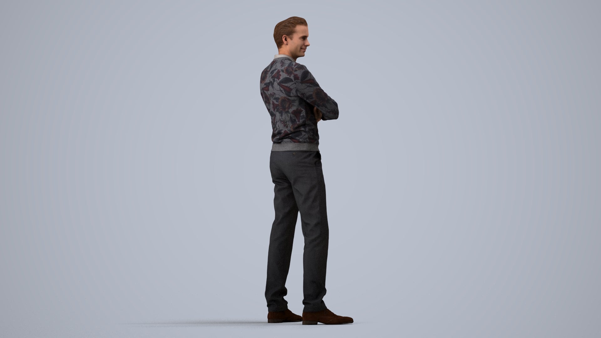 photogrammetry 3D man casual standing, realistic human model archviz FBX, side view render