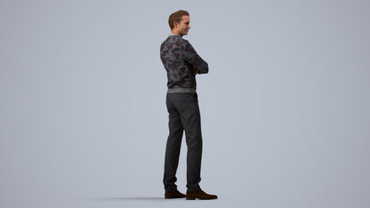 photogrammetry 3D man casual standing, realistic human model archviz FBX, side view render