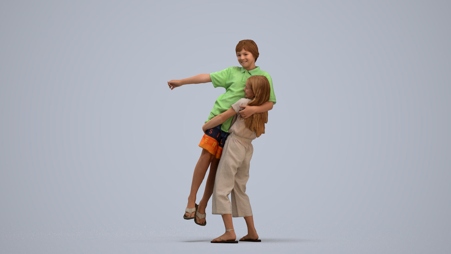 realistic 3D human girl kids, archviz people FBX OBJ for Blender, standing pose render