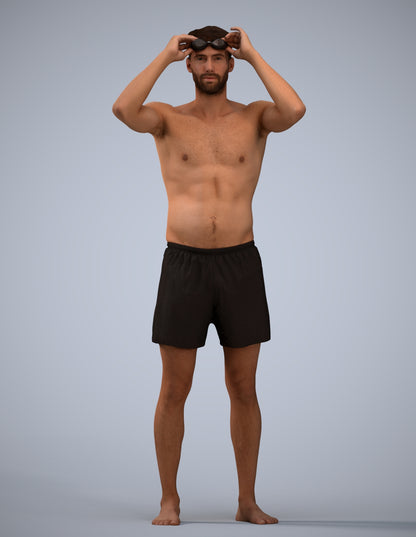 realistic 3D human man pool, archviz people FBX OBJ for Blender