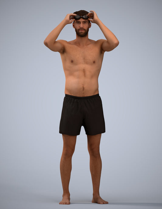 realistic 3D human man pool, archviz people FBX OBJ for Blender