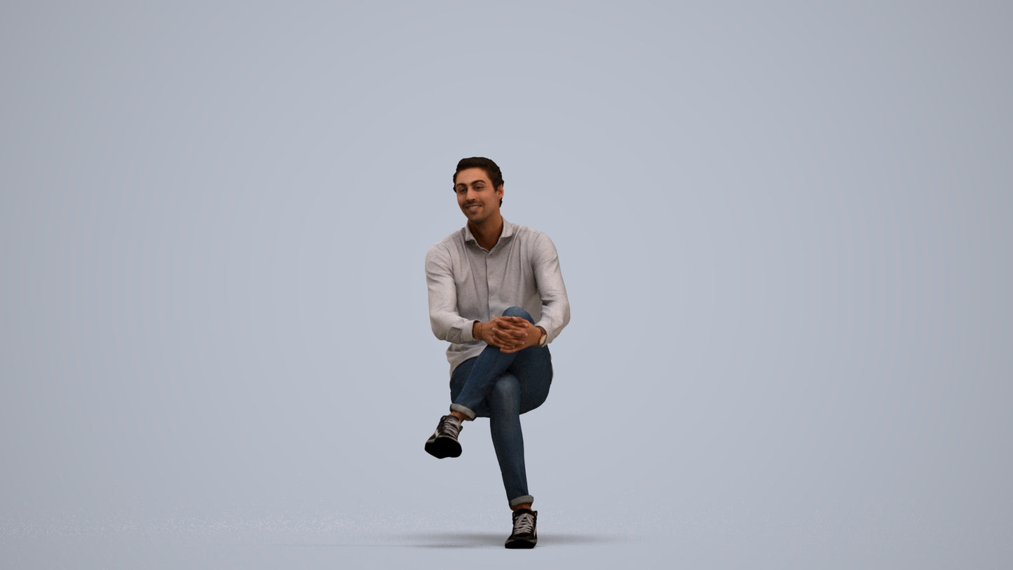 realistic 3D human man casual sitting, archviz people FBX OBJ for Blender, standing pose render