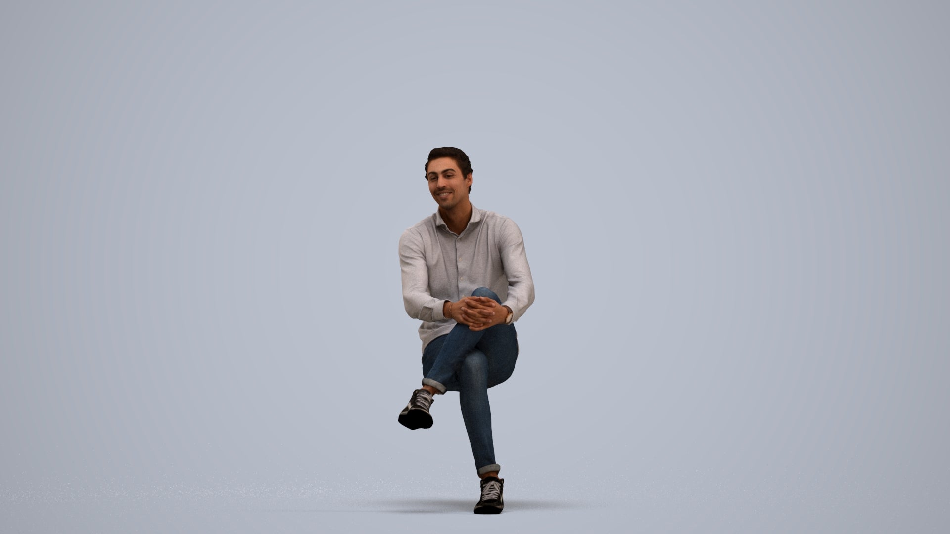 realistic 3D human man casual sitting, archviz people FBX OBJ for Blender, standing pose render