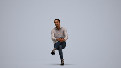 realistic 3D human man casual sitting, archviz people FBX OBJ for Blender, standing pose render