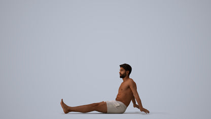 3D human model man pool, photogrammetry scanned person for archviz, three-quarter view render