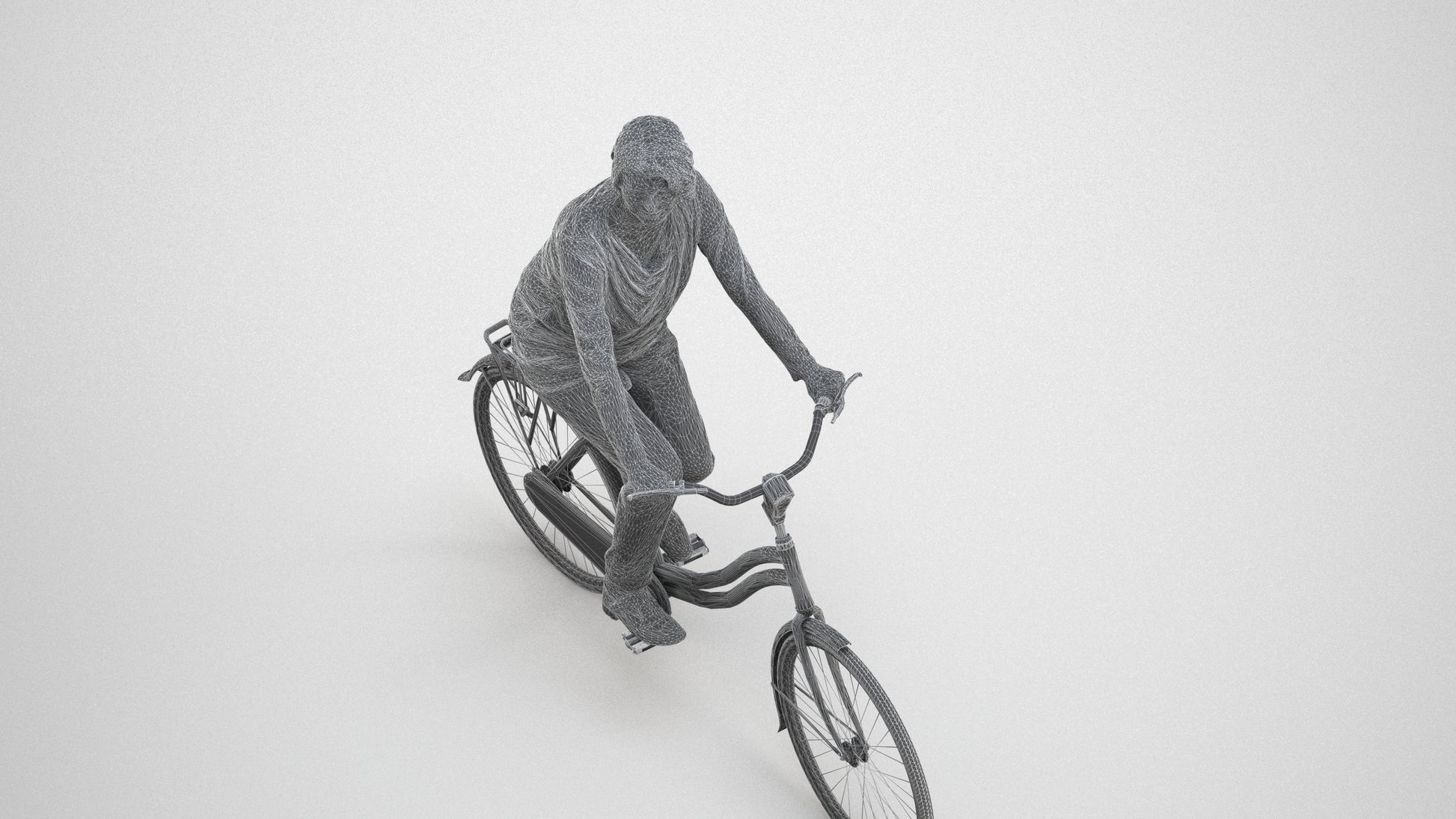 3D people model woman casual cycling, scanned human for 3ds Max rendering, wireframe three-quarter view