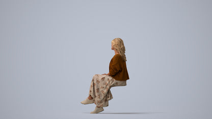 3D people model woman casual sitting, scanned human for 3ds Max rendering, three-quarter view render