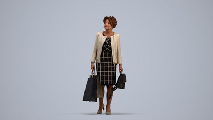realistic 3D human woman business shopping, archviz people FBX OBJ for Blender, standing pose render