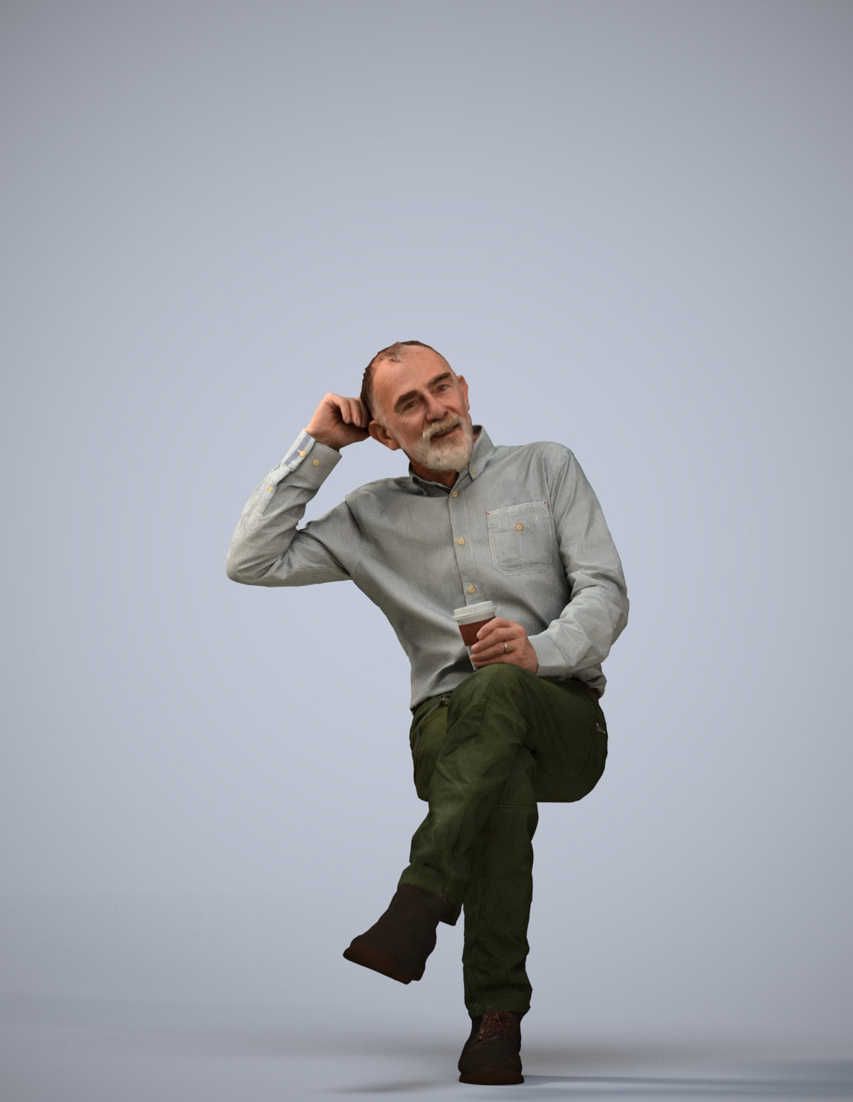 realistic 3D people senior man casual sitting, render-ready for V-Ray and Corona, FBX OBJ