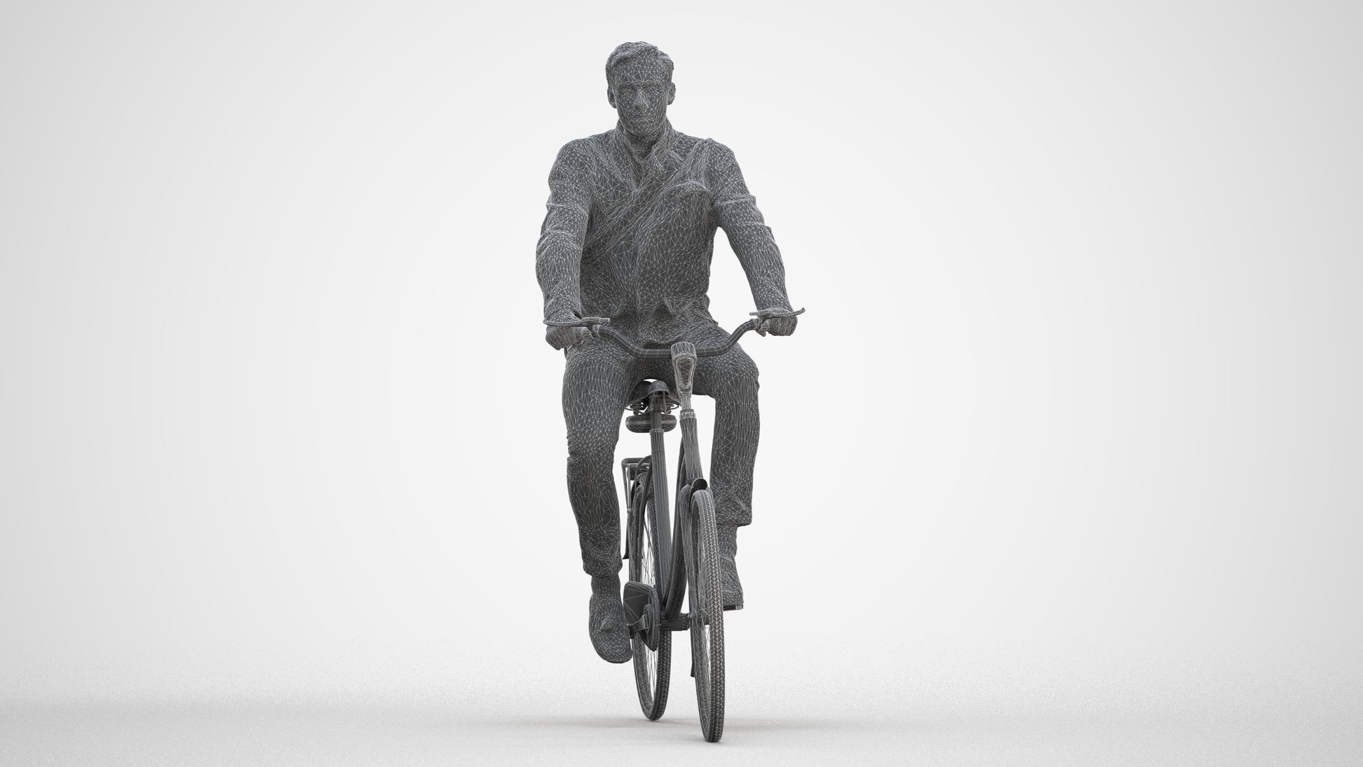 realistic 3D man casual cycling, scanned archviz people for Blender and 3ds Max, three-quarter front view render