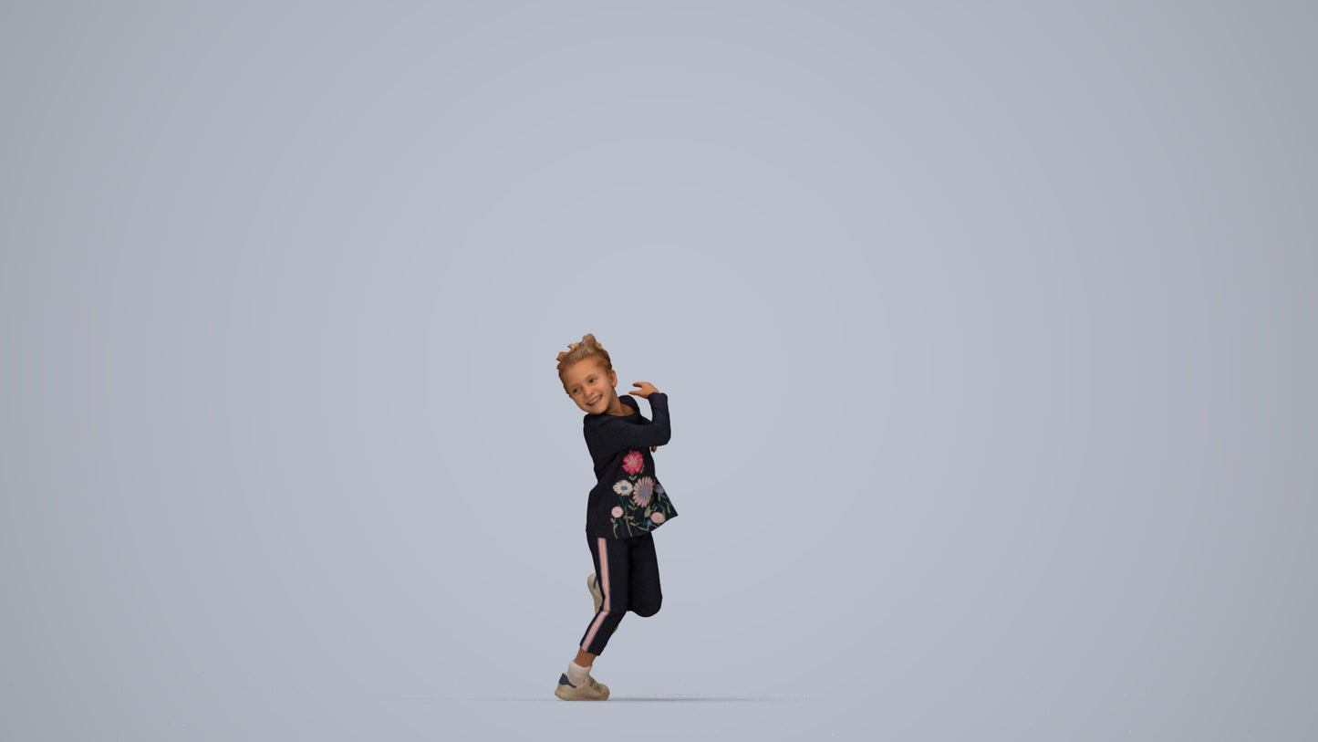 3D scanned girl kids casual, photorealistic archviz people for Enscape and SketchUp, top-down view render