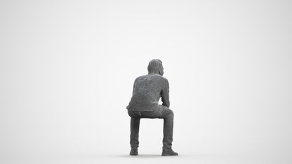photogrammetry 3D man casual sitting, realistic human model archviz FBX, wireframe front view