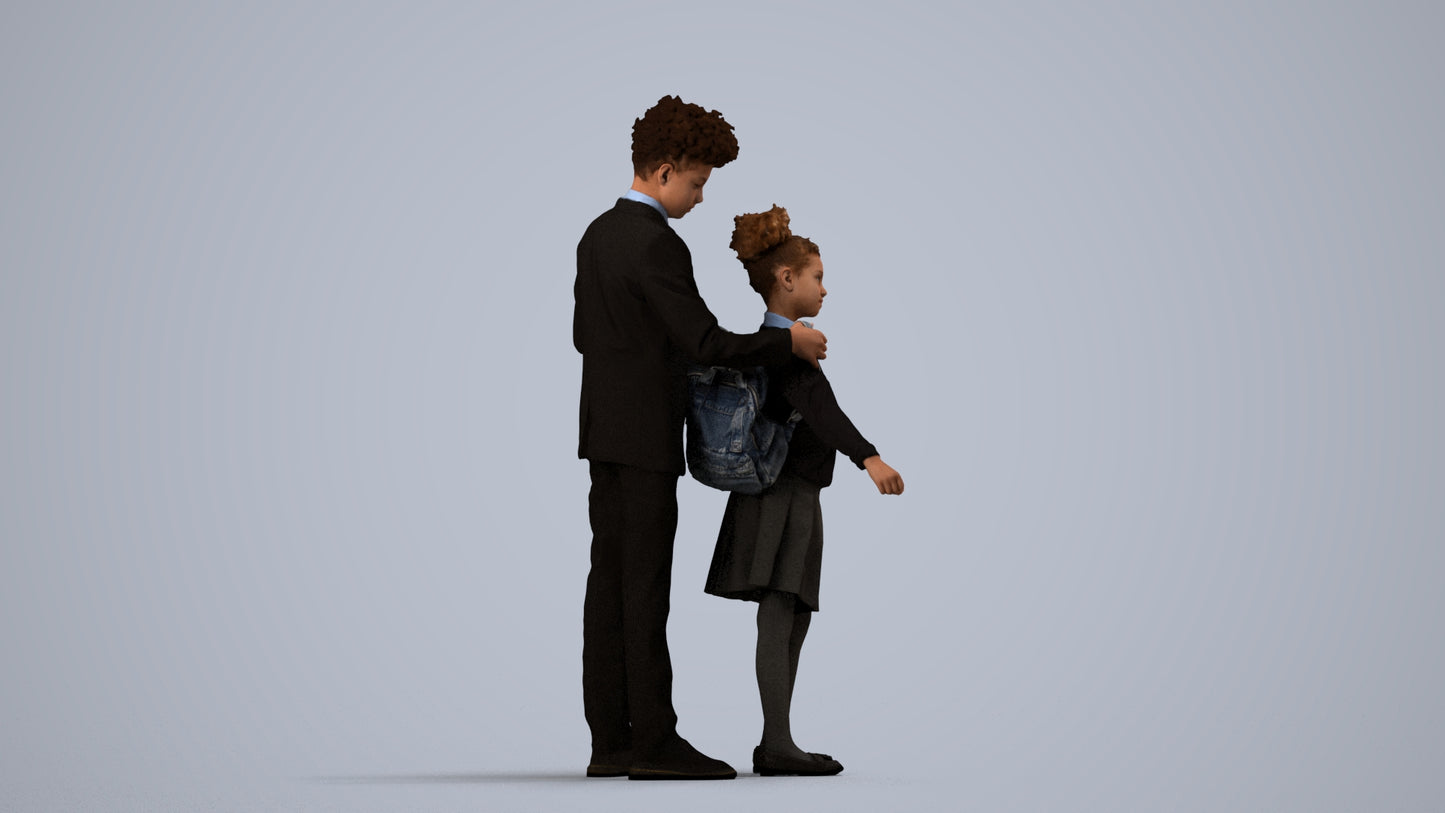 photogrammetry 3D girl kids, realistic human model archviz FBX, side view render
