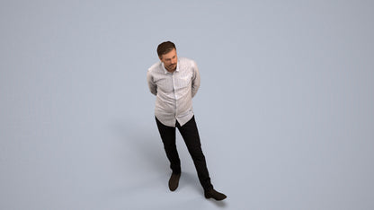 photogrammetry 3D man business standing, realistic human model archviz FBX, back view render