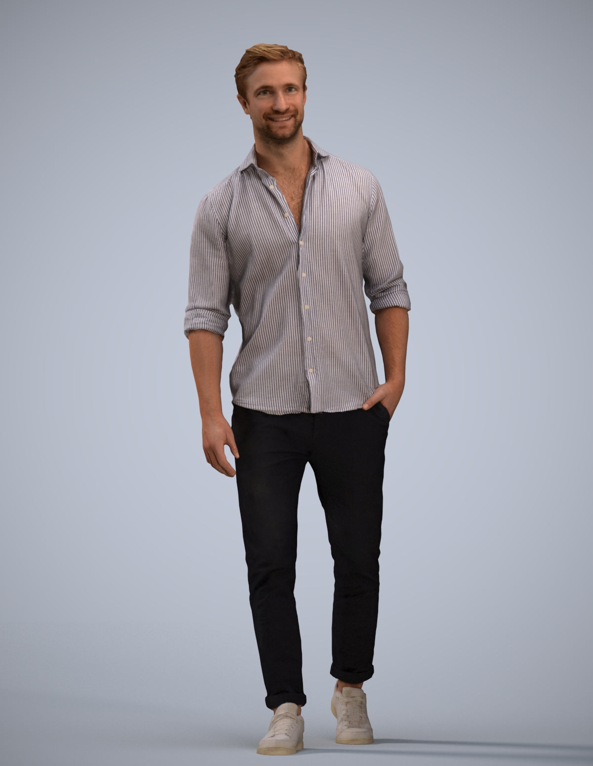 realistic 3D man casual walking, scanned archviz people for Blender and 3ds Max