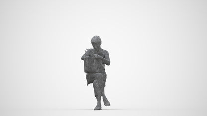 3D scanned senior woman sitting casual, photorealistic archviz people for Enscape and SketchUp, wireframe back view