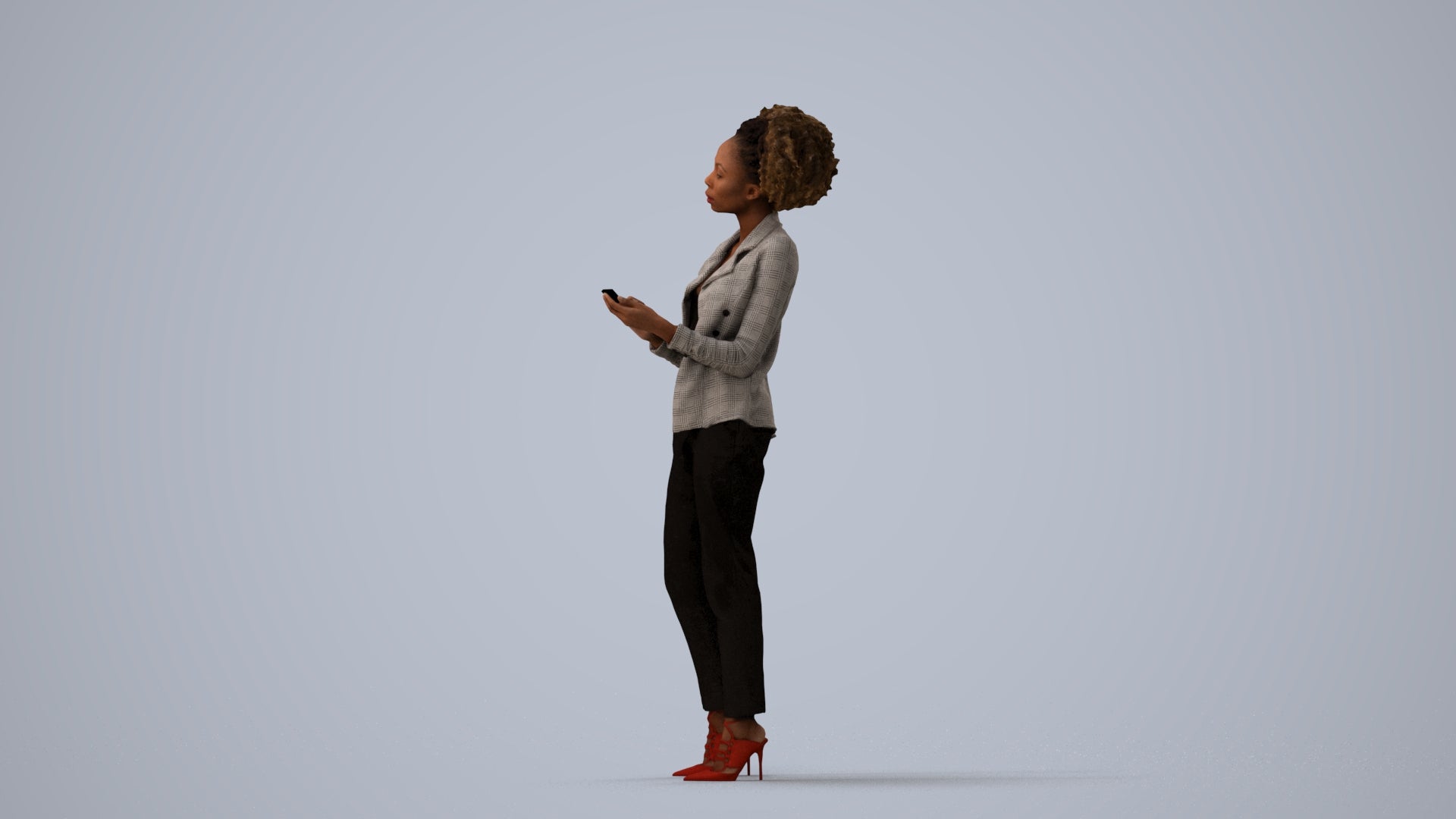 3D people model woman business standing, scanned human for 3ds Max rendering, three-quarter view render