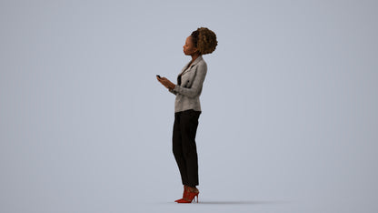 3D people model woman business standing, scanned human for 3ds Max rendering, three-quarter view render